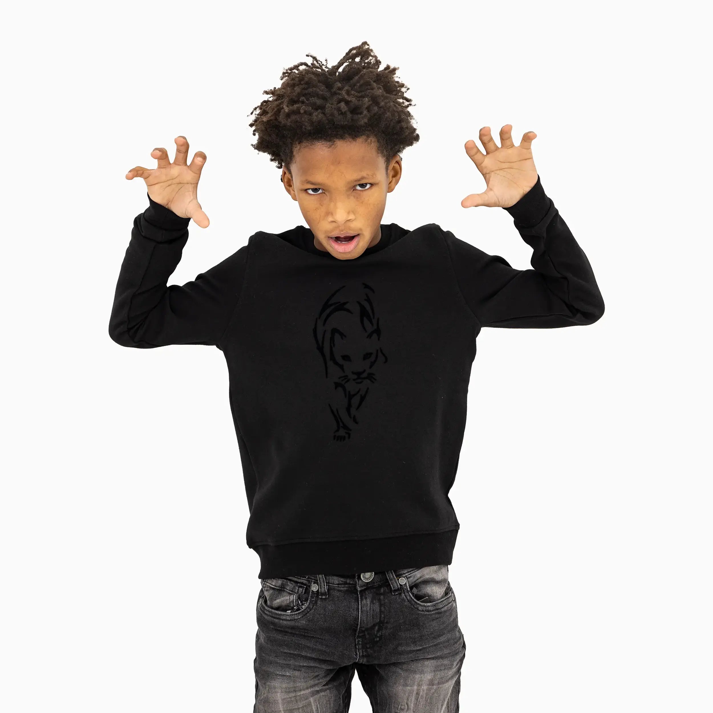 Kid's Black Cat Crew Neck Sweatshirt